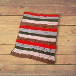 Vintage 70s/80s Handmade Crochet Lap Blanket/Baby/Pet, Multi-color Stripe